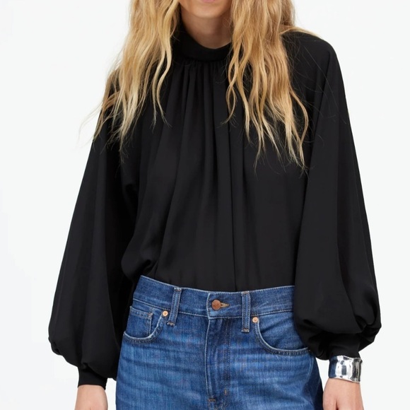 Madewell Turtleneck Long-Sleeve Top in Chiffon in True black size M NWT NT228 - Picture 2 of 15